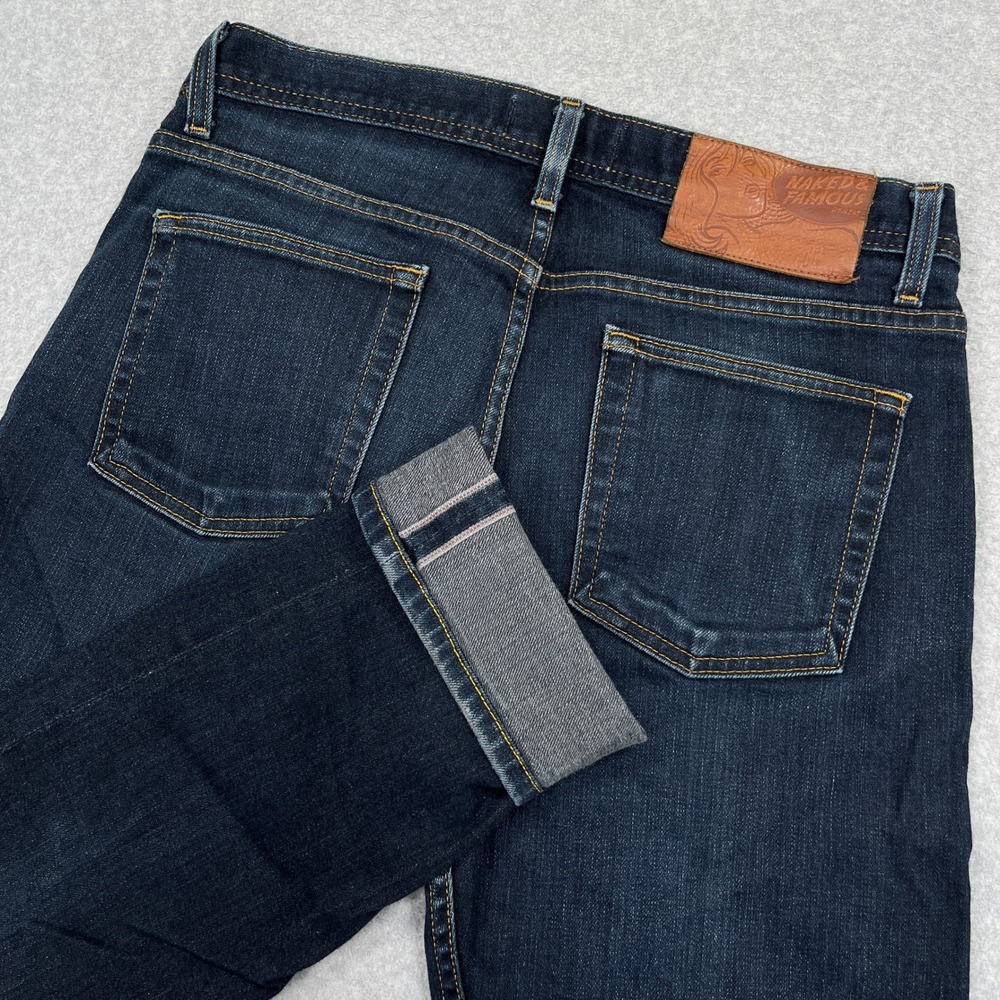 Naked & Famous Jeans Mens 32x26 Selvedge Denim Dark Wash Button Fly Straight